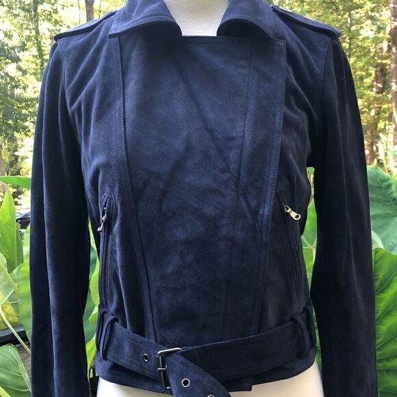 Parker Suede Moto Leather Jacket in Blue - Picture 6 of 16